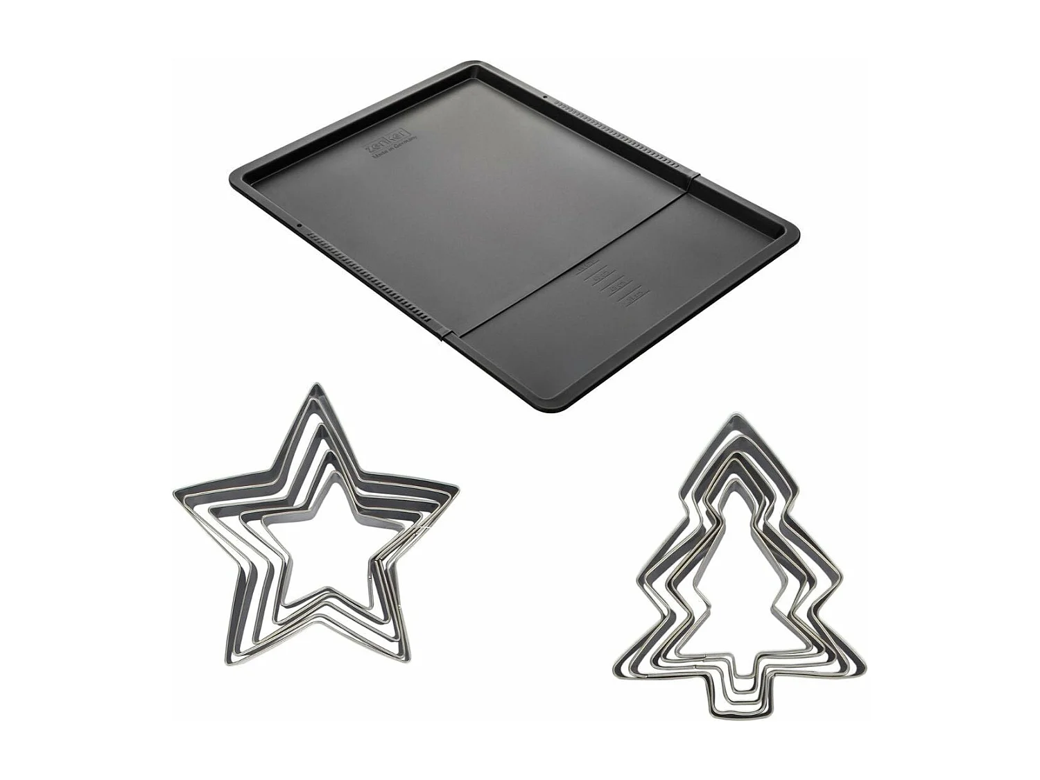 Ensemble avec plaque à pâtisserie extensible et 10 emporte-pièces Zenker