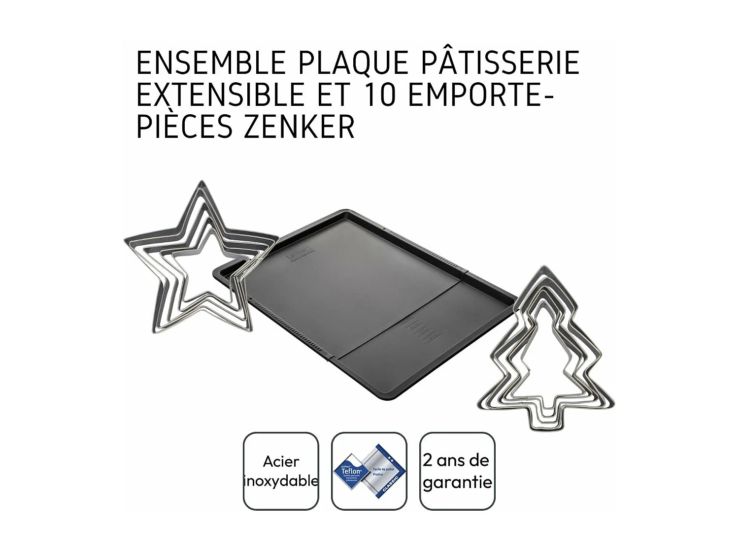 Ensemble avec plaque à pâtisserie extensible et 10 emporte-pièces Zenker