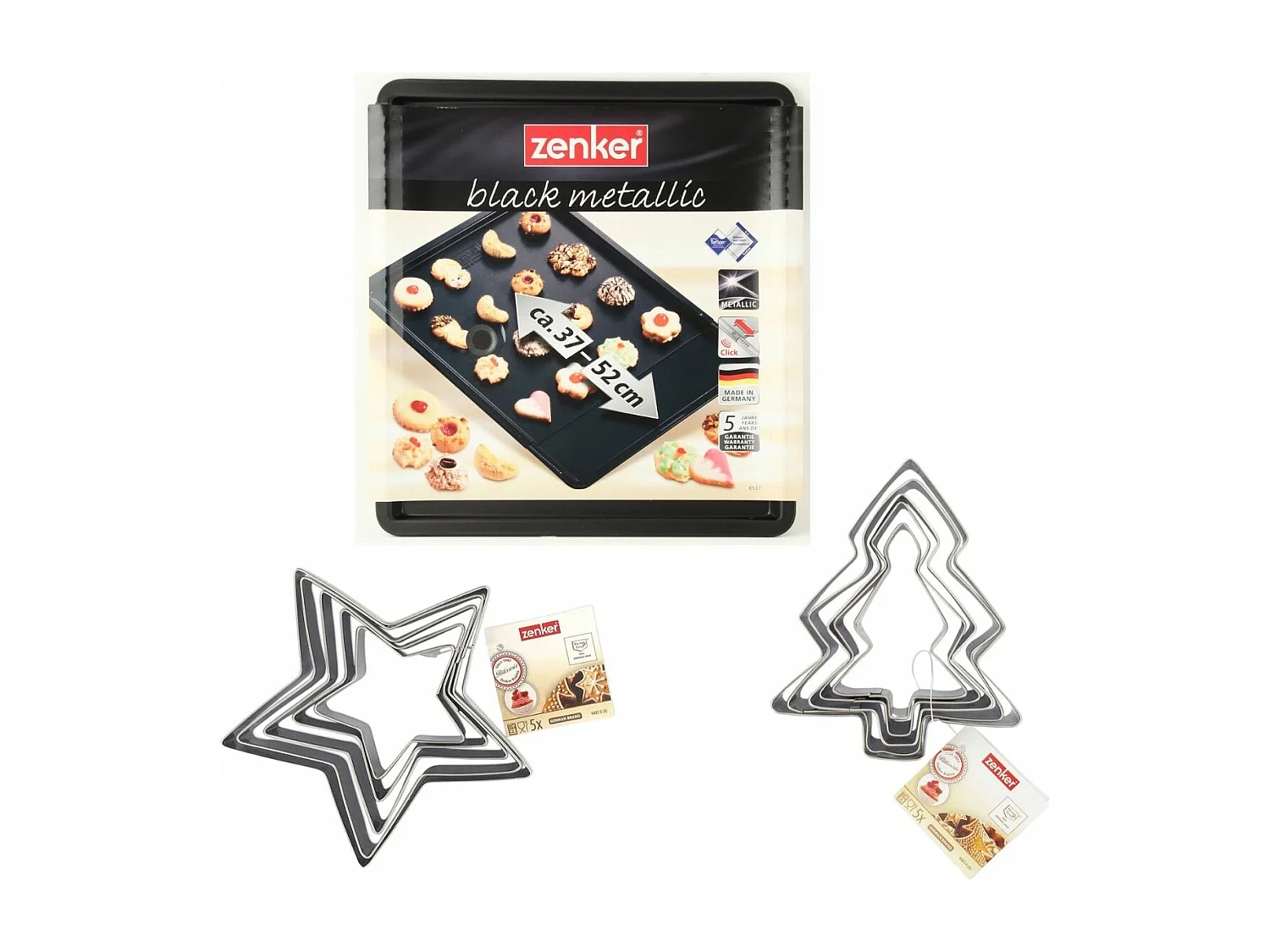 Ensemble avec plaque à pâtisserie extensible et 10 emporte-pièces Zenker