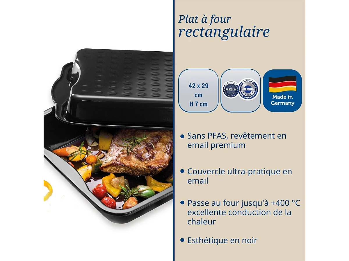 Plat à four avec couvercle en acier émaillé 42 x 34 cm Dr. Oetker Back-Idee Kreativ