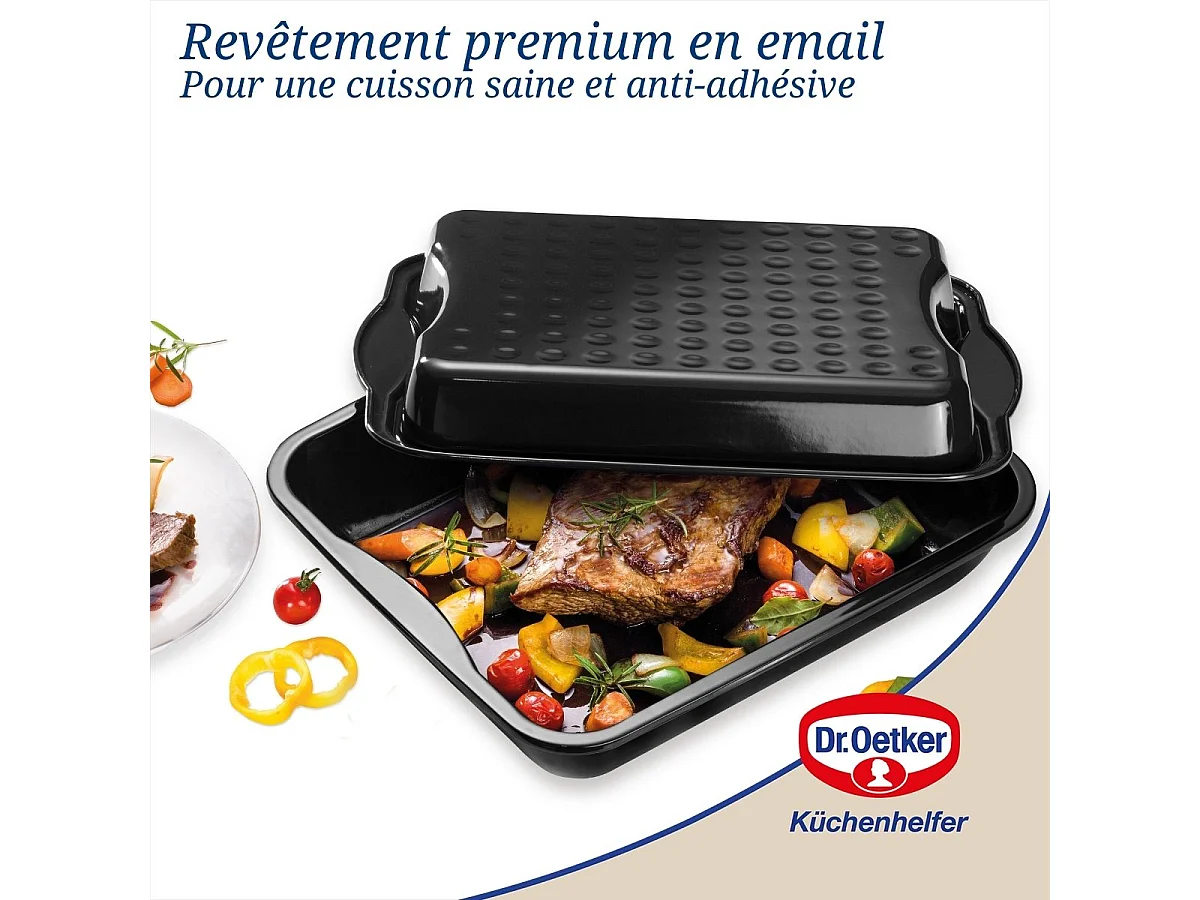 Plat à four avec couvercle en acier émaillé 42 x 34 cm Dr. Oetker Back-Idee Kreativ