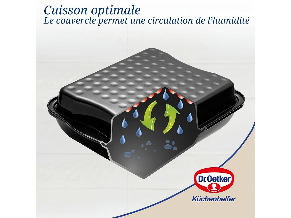 Plat à four avec couvercle en acier émaillé 42 x 34 cm Dr. Oetker Back-Idee Kreativ