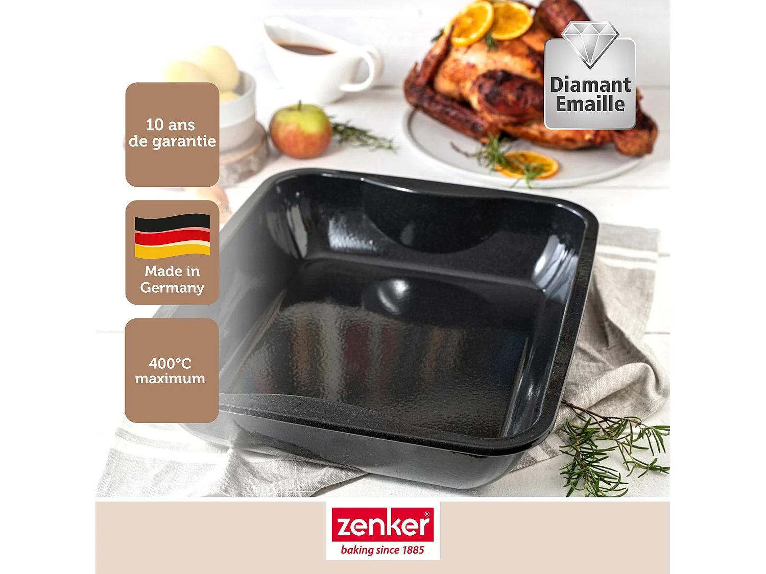 Plat à four XXL rectangle en acier émaillé 40 x 34 cm Zenker Spécial cooking