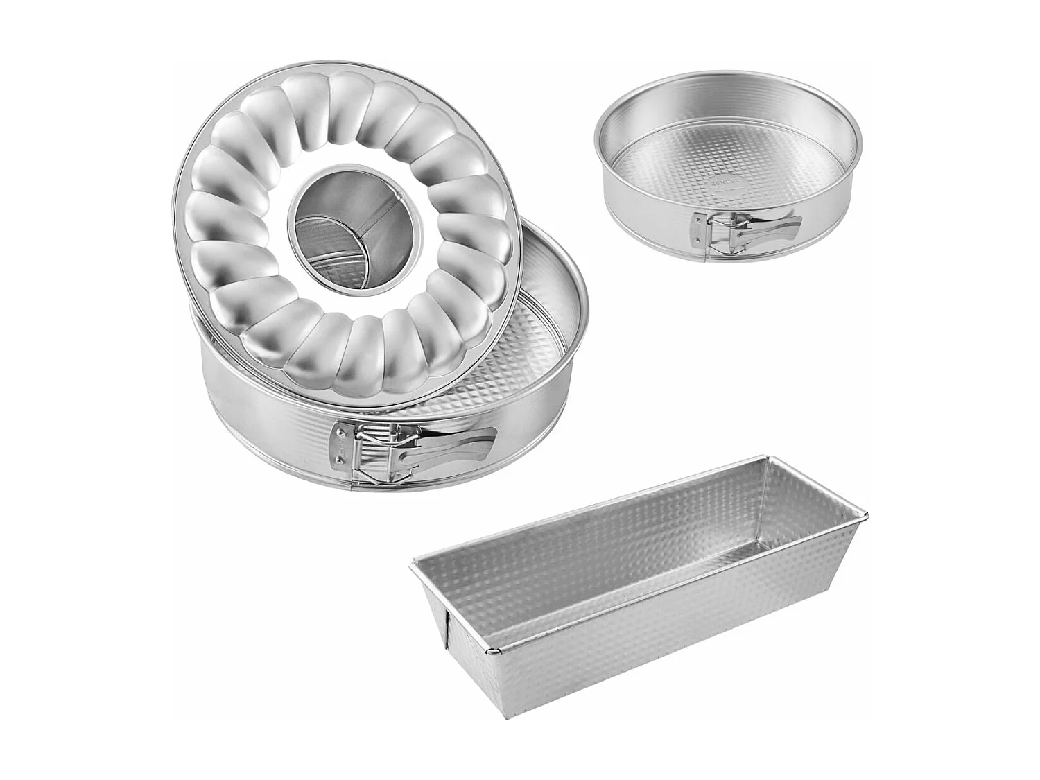 Ensemble de 3 moules à gâteaux avec moule à cake 30 cm + moule manqué 18 cm + moule à manqué et savarin 26 cm Zenker Silver