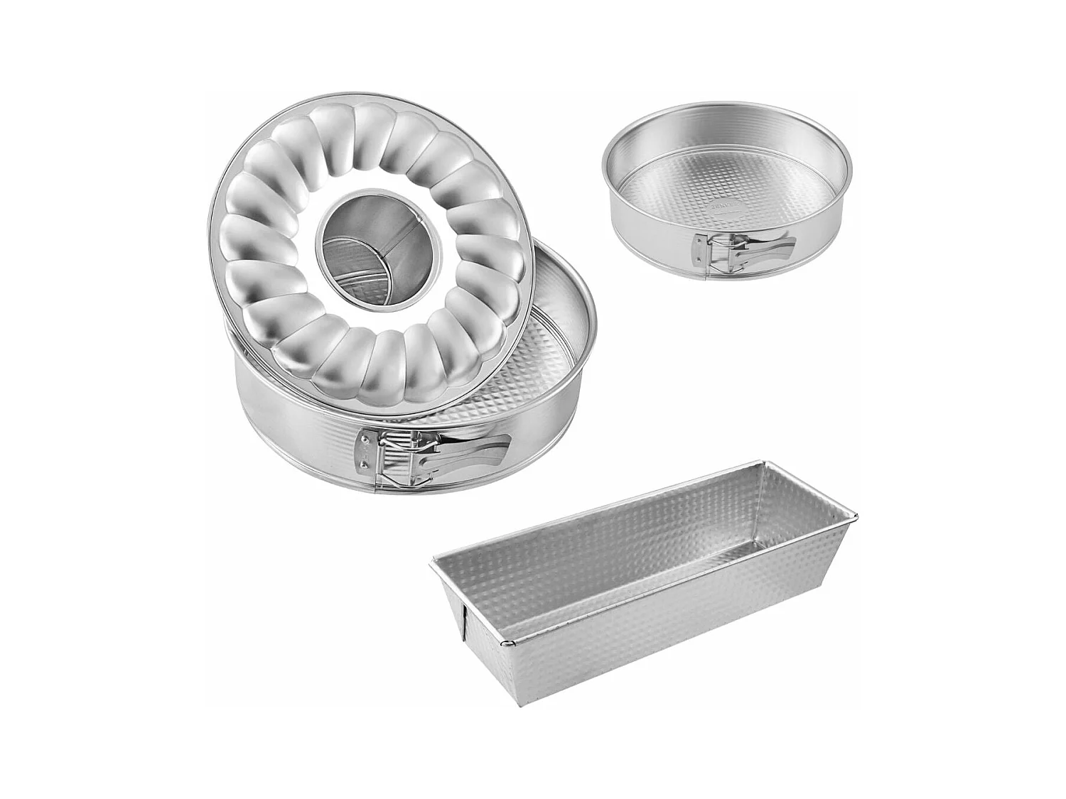 Ensemble de 3 moules à gâteaux avec moule à cake 30 cm + moule manqué 18 cm + moule à manqué et savarin 26 cm Zenker Silver