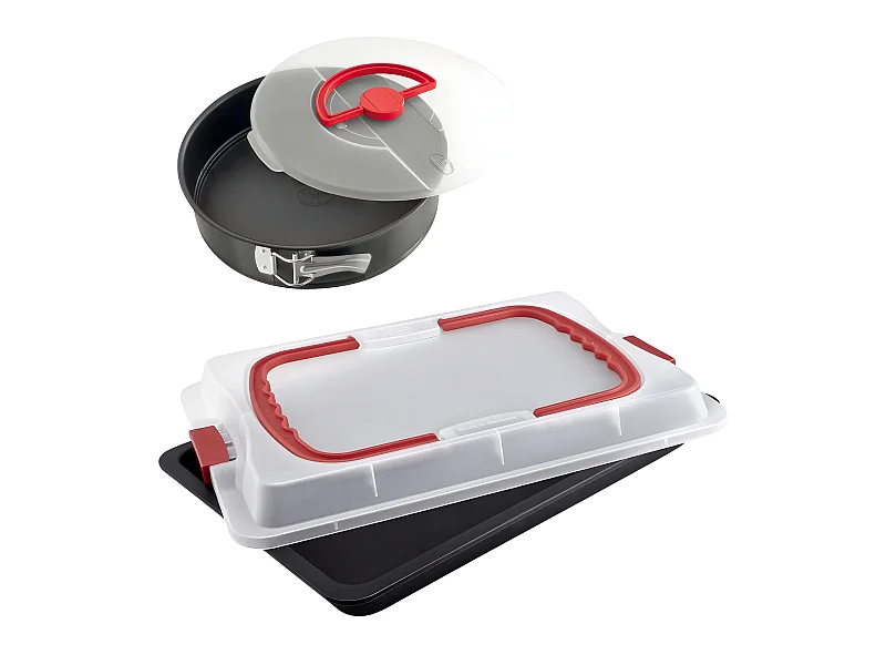 Plaque de cuisson rectangle avec couvercle et moule à manqué avec couvercle Dr. Oetker Bake and Go