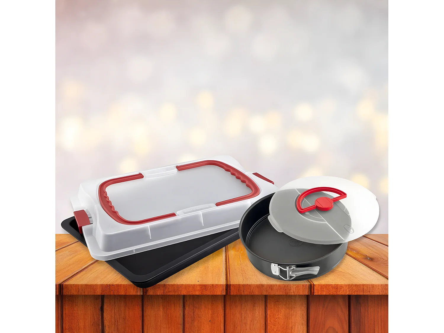 Plaque de cuisson rectangle avec couvercle et moule à manqué avec couvercle Dr. Oetker Bake and Go