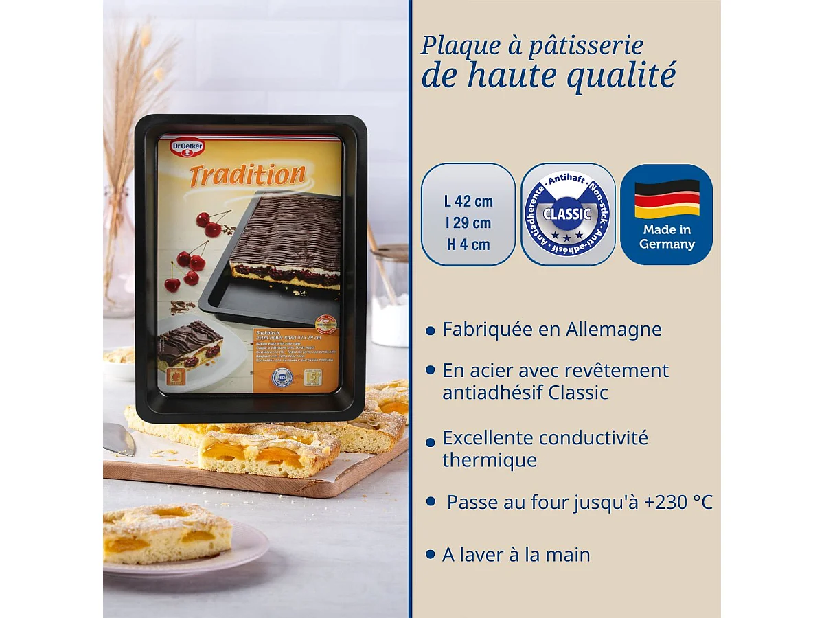 Plaque à pâtisserie à rebord extra haut 42 x 29 cm Dr Oetker Tradition