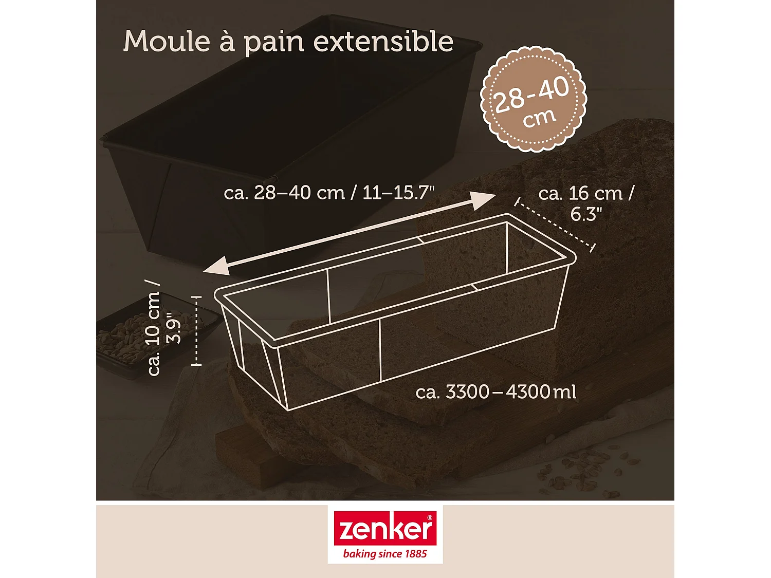 Moule à cake extensible de 28 à 40 cm Zenker Pure