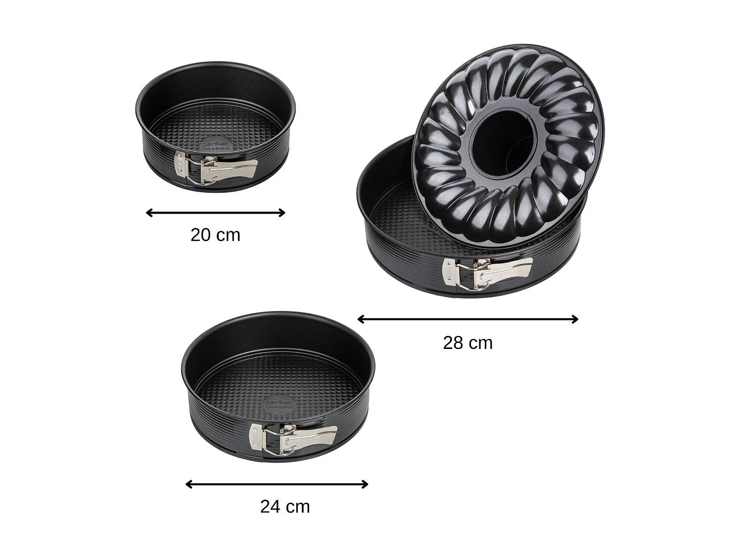Set de 2 moules à manqué et 1 moule à manqué et savarin diamètres 20, 24 , 28 cm Zenker Black Metallic