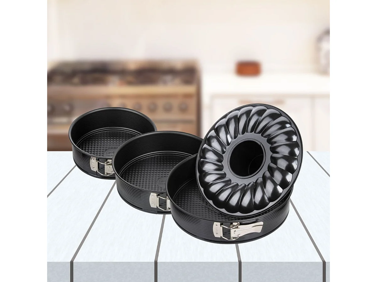 Set de 2 moules à manqué et 1 moule à manqué et savarin diamètres 20, 24 , 28 cm Zenker Black Metallic