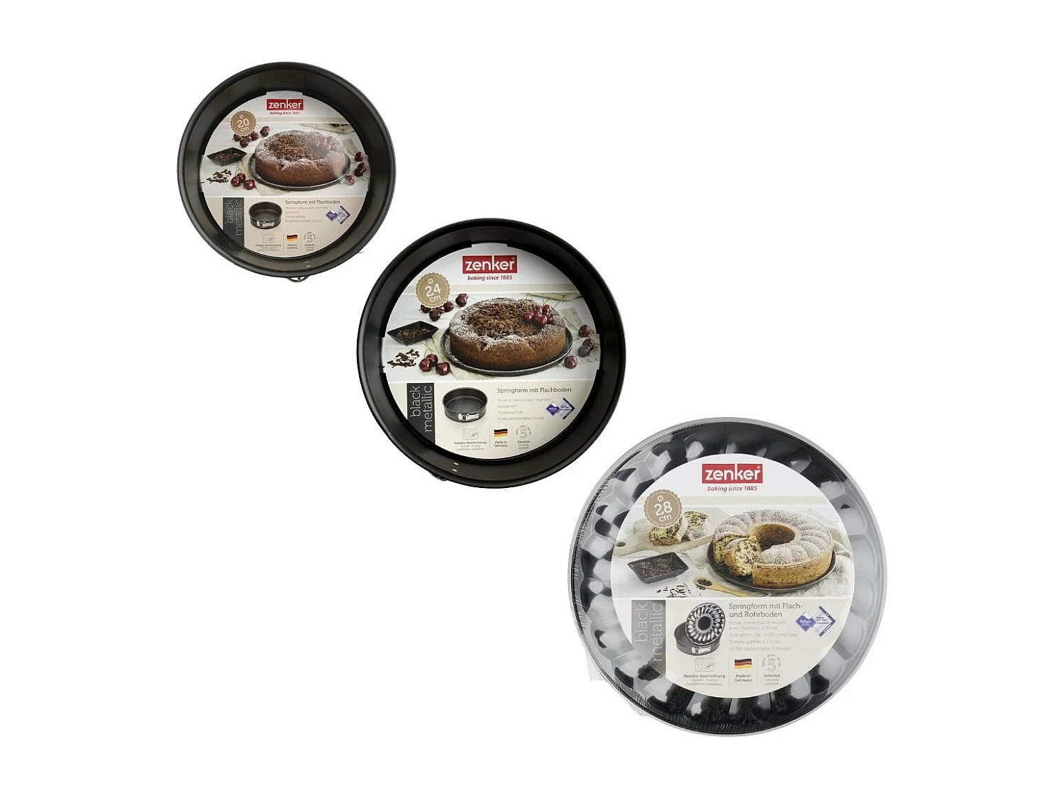 Set de 2 moules à manqué et 1 moule à manqué et savarin diamètres 20, 24 , 28 cm Zenker Black Metallic
