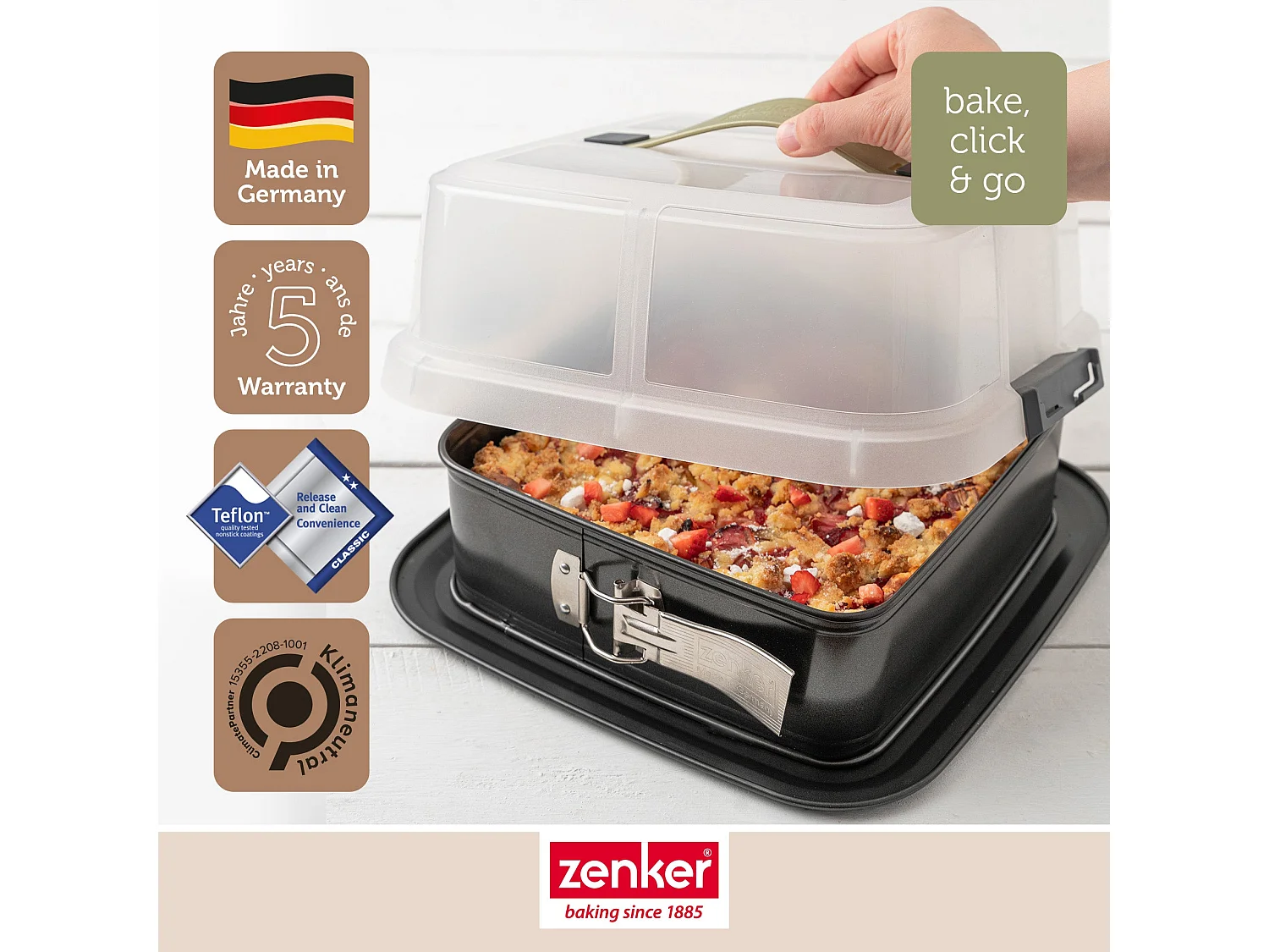 Moule à charnière carré avec couvercle 23 cm Zenker Bake Click and Go