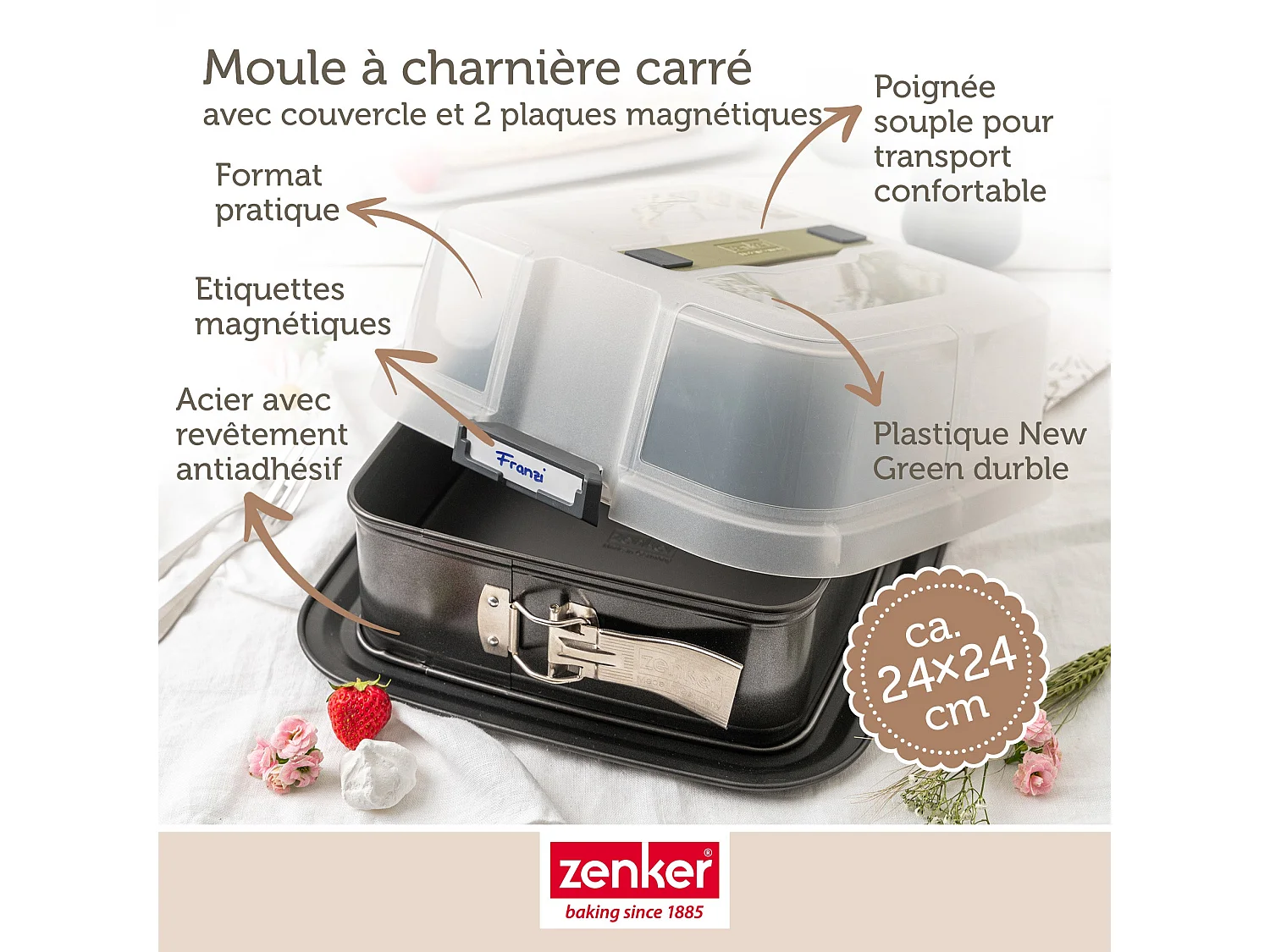 Moule à charnière carré avec couvercle 23 cm Zenker Bake Click and Go