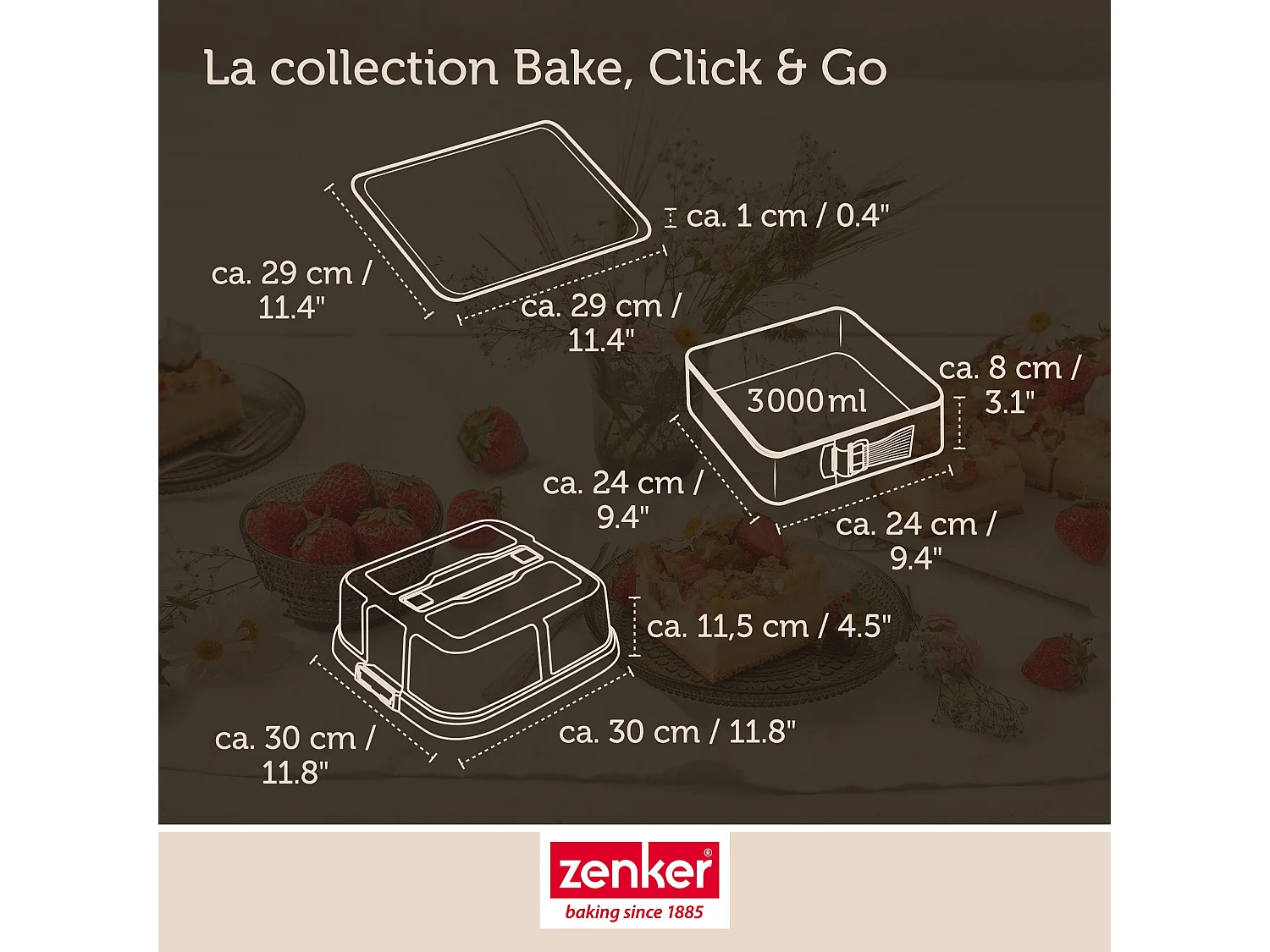 Moule à charnière carré avec couvercle 23 cm Zenker Bake Click and Go