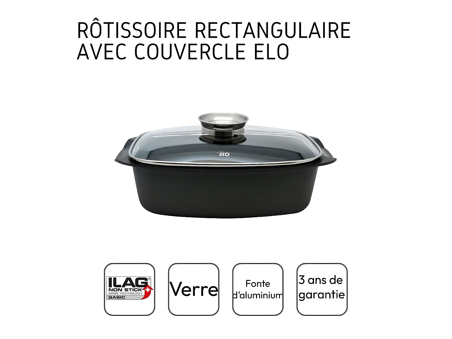 Cocotte rectangulaire avec couvercle 4,6 litres Elo Alucast