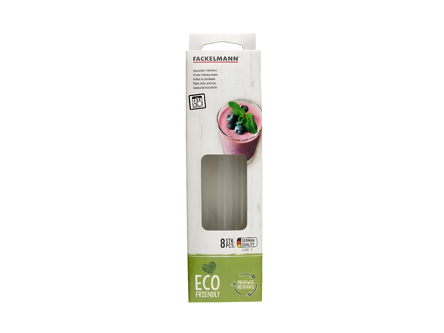 Lot de 8 pailles transparentes et réemployables en plastique 20 cm Fackelmann Bar Concept
