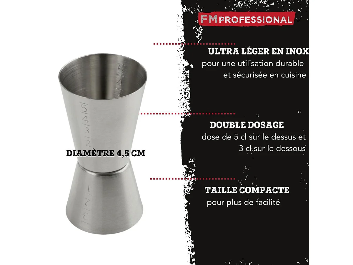 Doseur alcool pour cocktail 5 cl et 3 cl en inox FM Professional Boissons