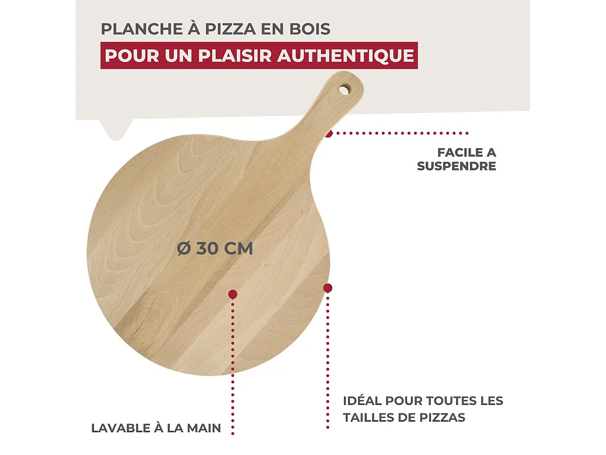 Planche à pizza et tarte flambée en bois 30 cm Fackelmann Wood Edition