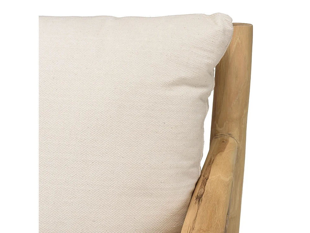 WILL - Fauteuil en branches de bois de teck naturel coussins blancs