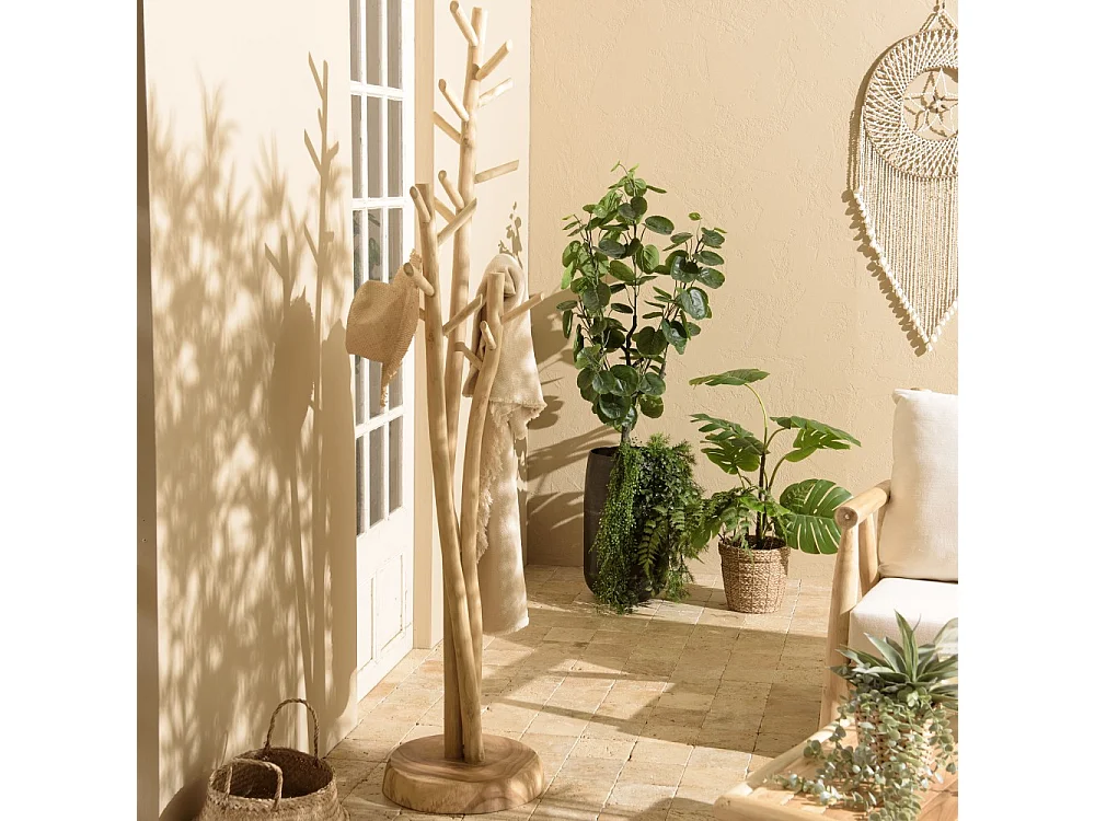 WILL - Porte-manteau 3 branches en bois teck naturel