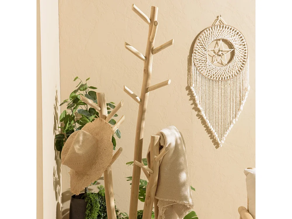 WILL - Porte-manteau 3 branches en bois teck naturel