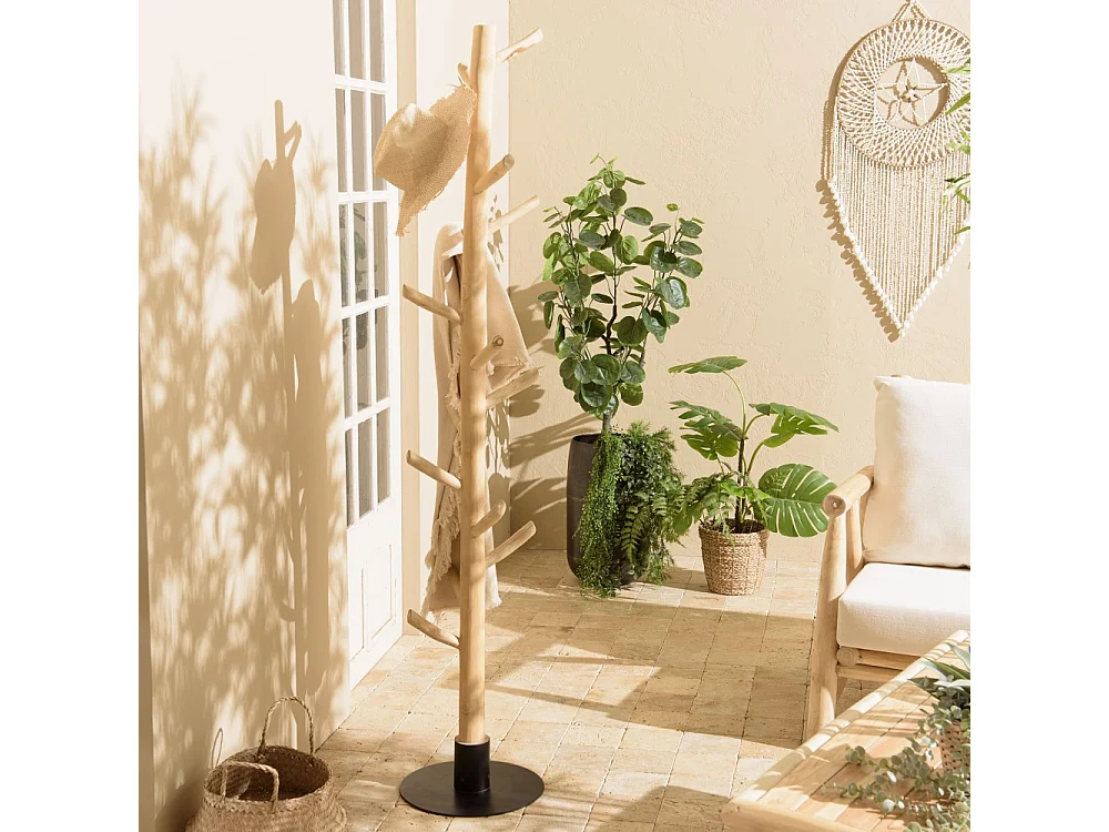 WILL - Porte-manteau multibranches en bois teck naturel