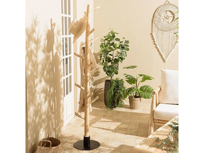 WILL - Porte-manteau multibranches en bois teck naturel