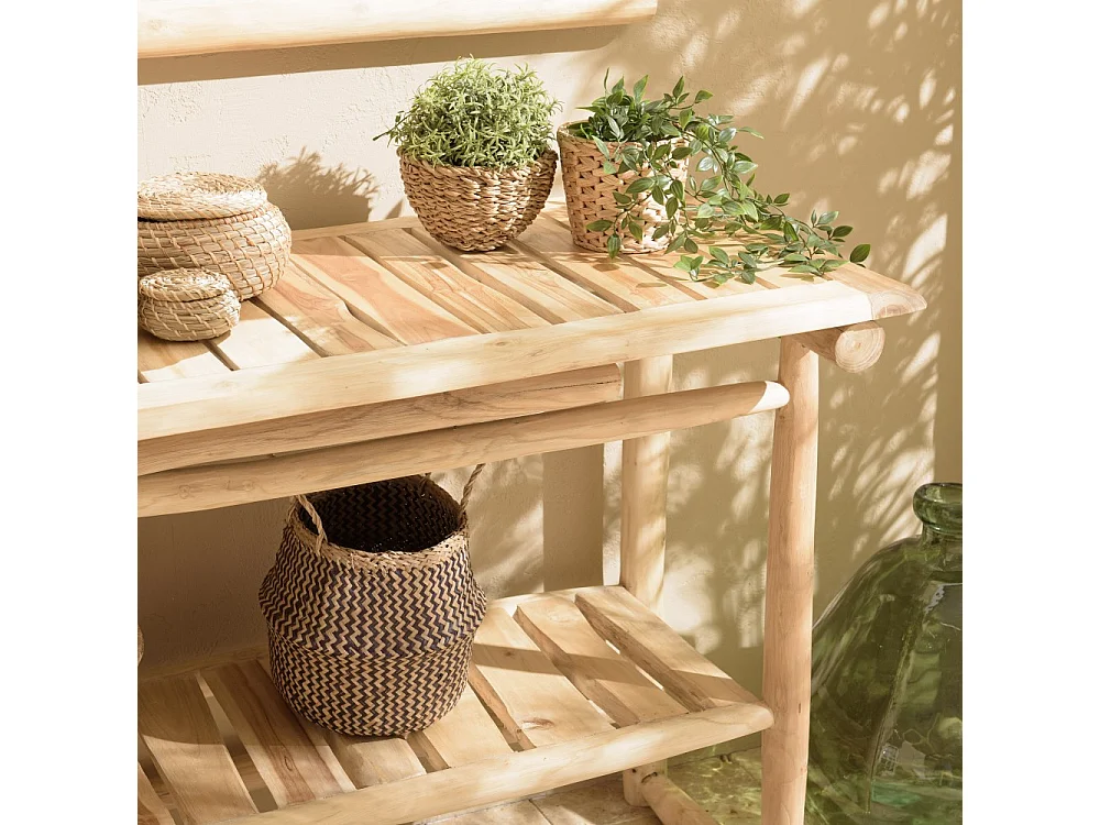 WILL - Console double plateau en branches de bois de teck naturel