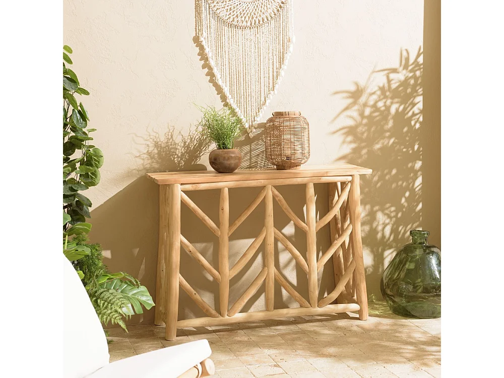 WILL - Console en bois de teck naturel piètement ajouré