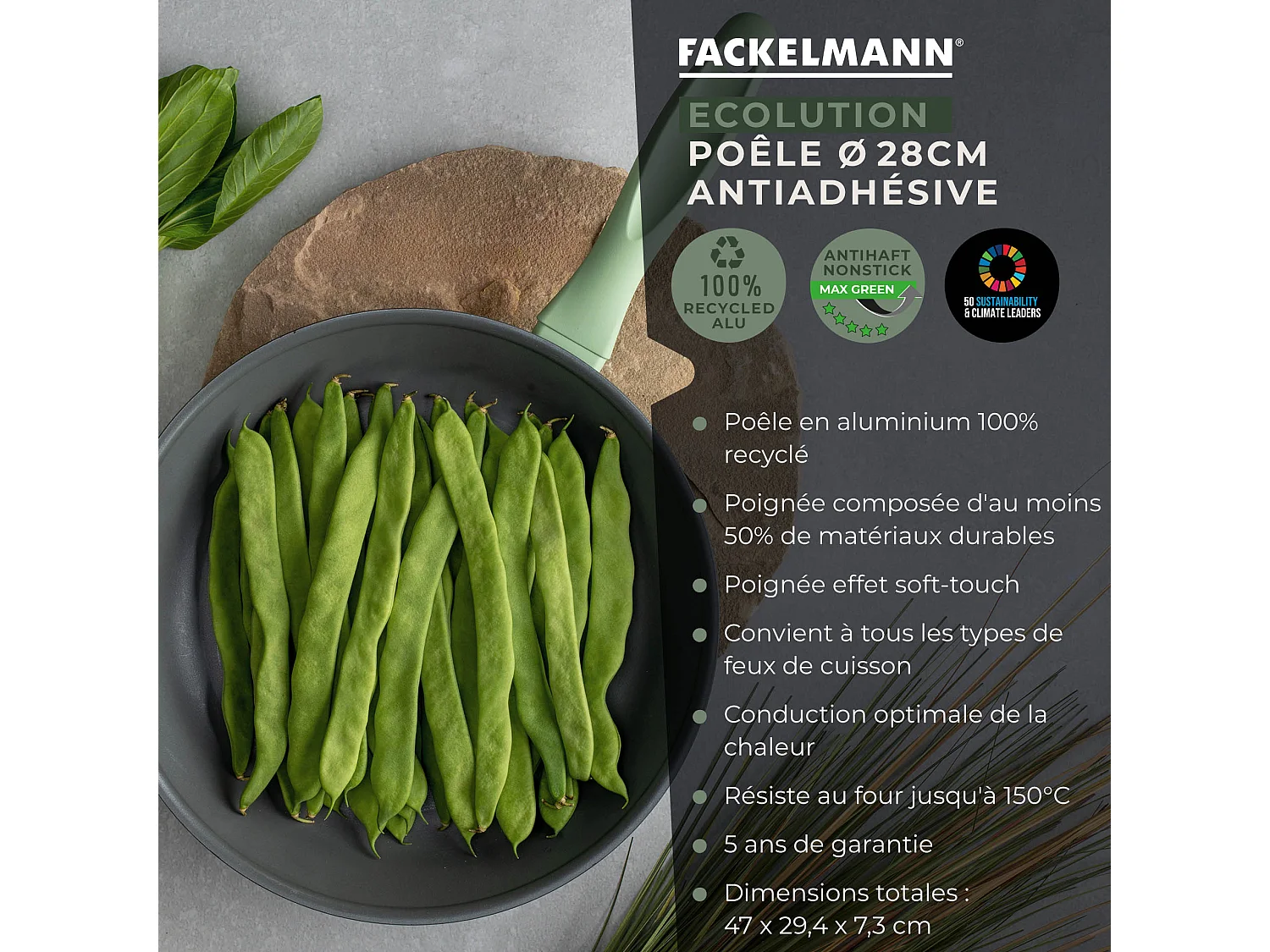 Poêle à frire 28 cm en aluminium recyclé Fackelmann Ecolution