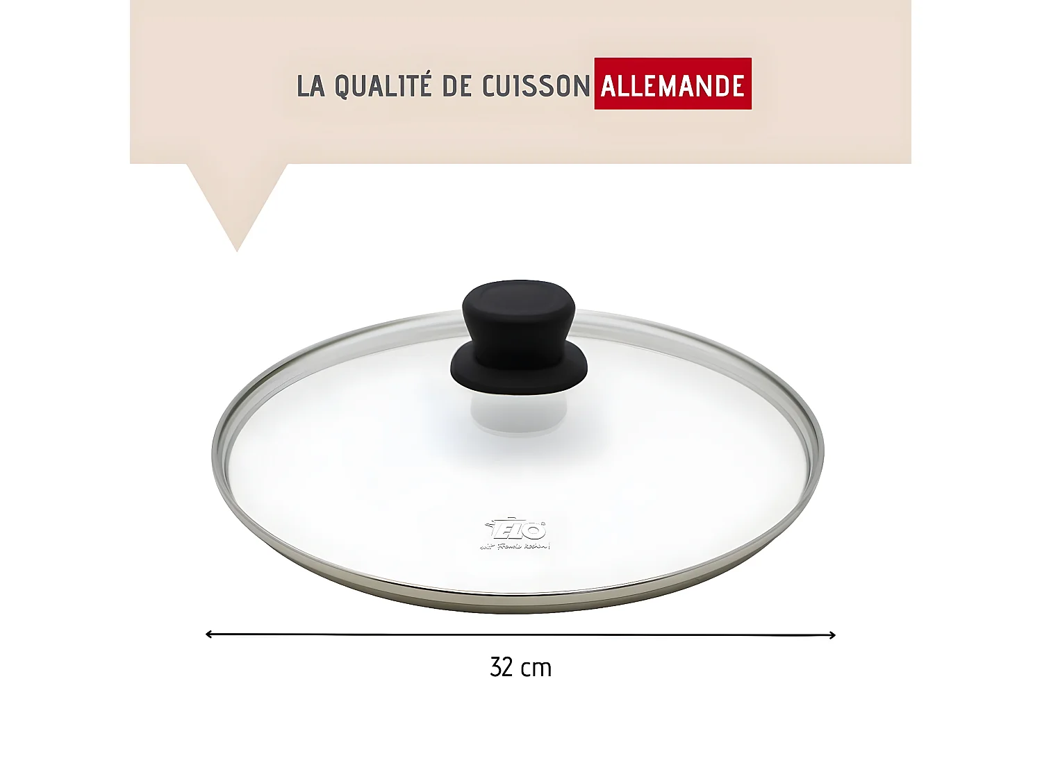 Poêle à frire en inox et couvercle en verre de 32 cm Elo Profi Therm