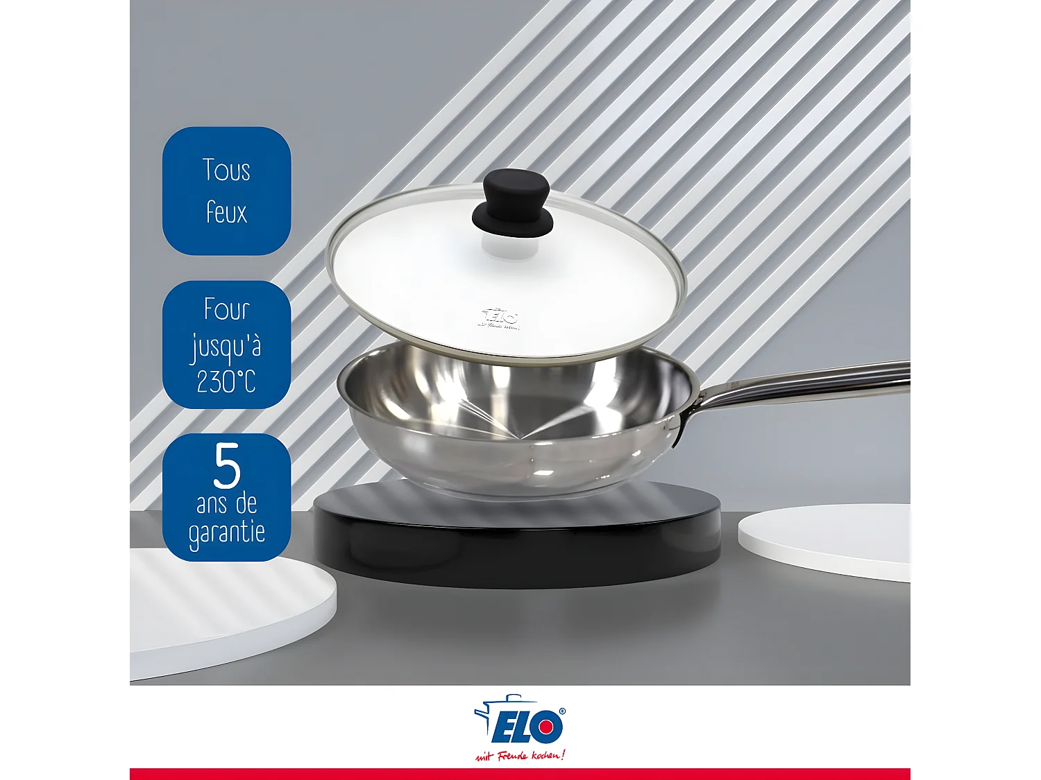 Poêle à frire en inox et couvercle en verre de 32 cm Elo Profi Therm