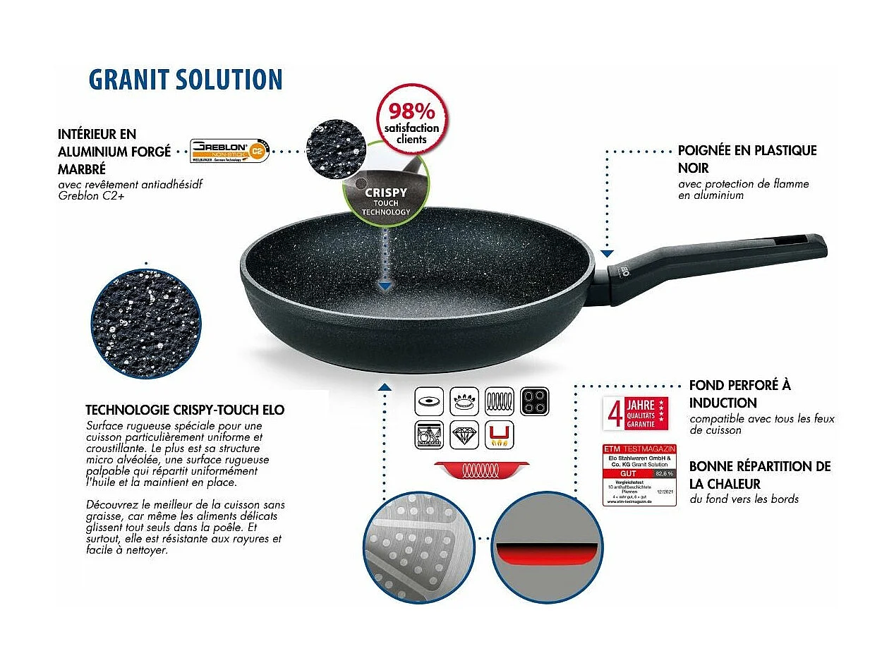 Sauteuse de cuisine 28 cm de 3,2L Elo Granit Solution