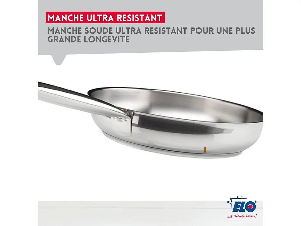 Poêle à frire 28 cm en inox 18/10 sans revêtement de 2,6 litres Elo Profi Therm