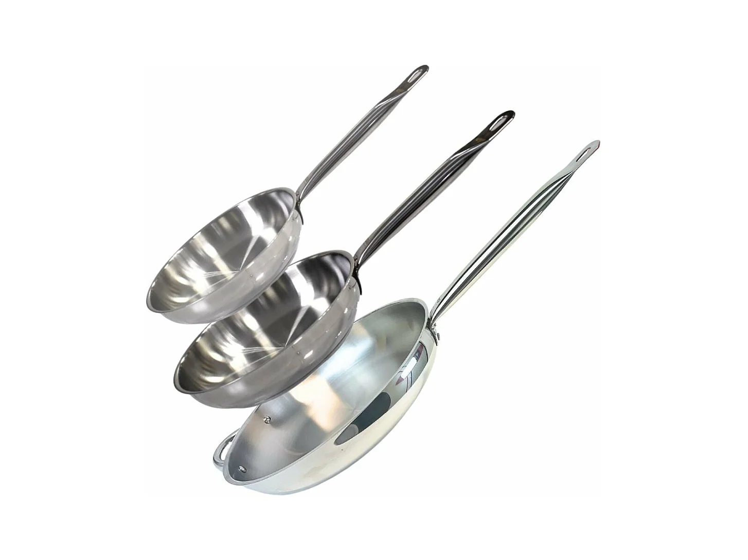 Lot de 3 poêles inox de 24 cm 28 cm et 32 cm Elo Profi Therm