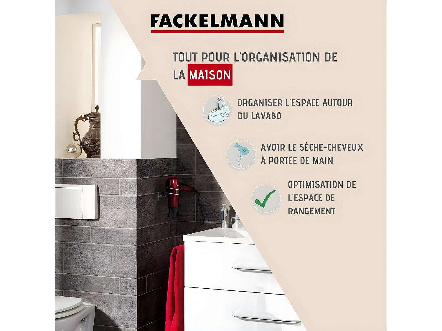 Support sèche cheveux en zinc gris chromé Fackelmann Mare