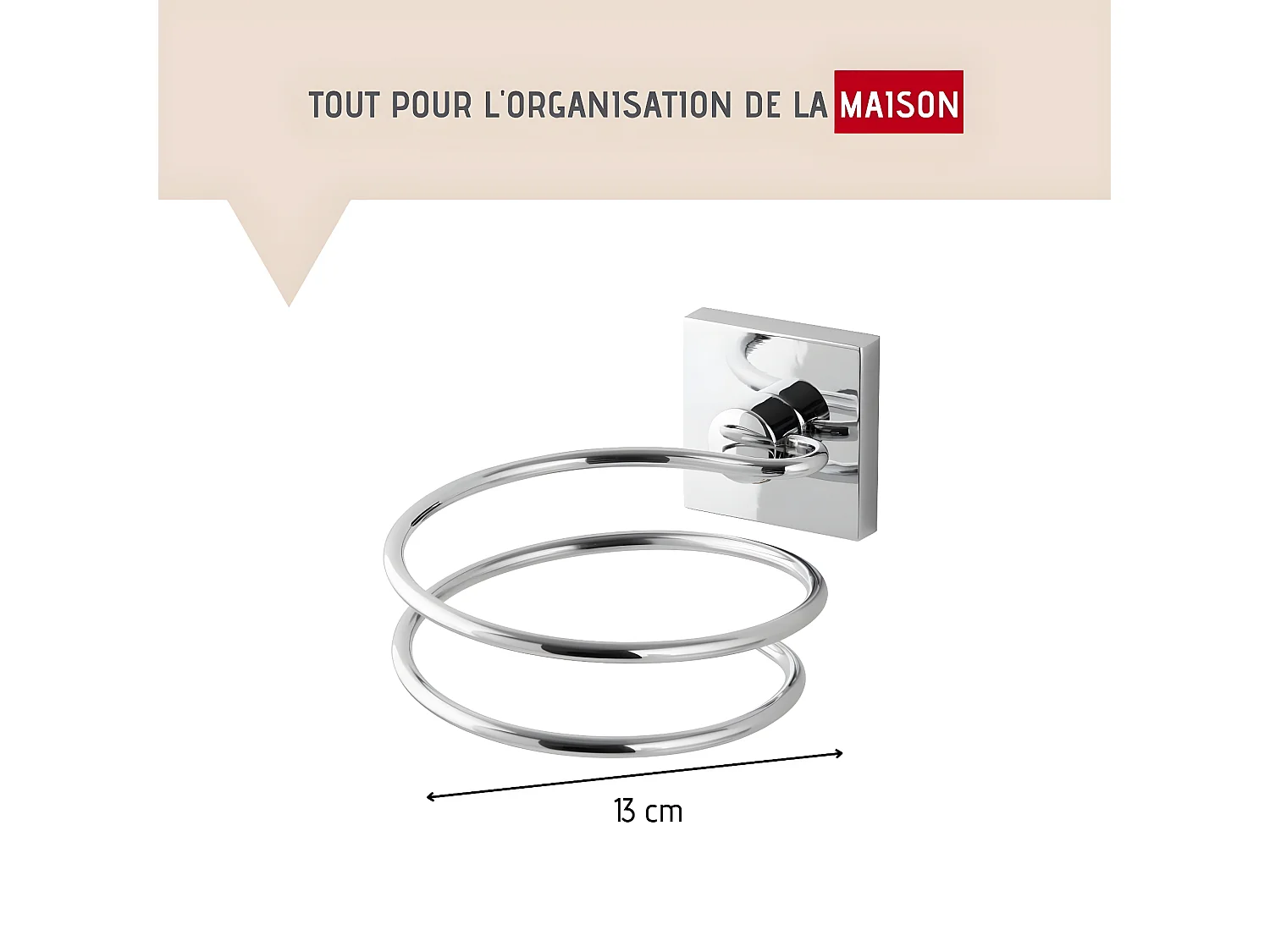 Support sèche cheveux en zinc gris chromé Fackelmann Mare