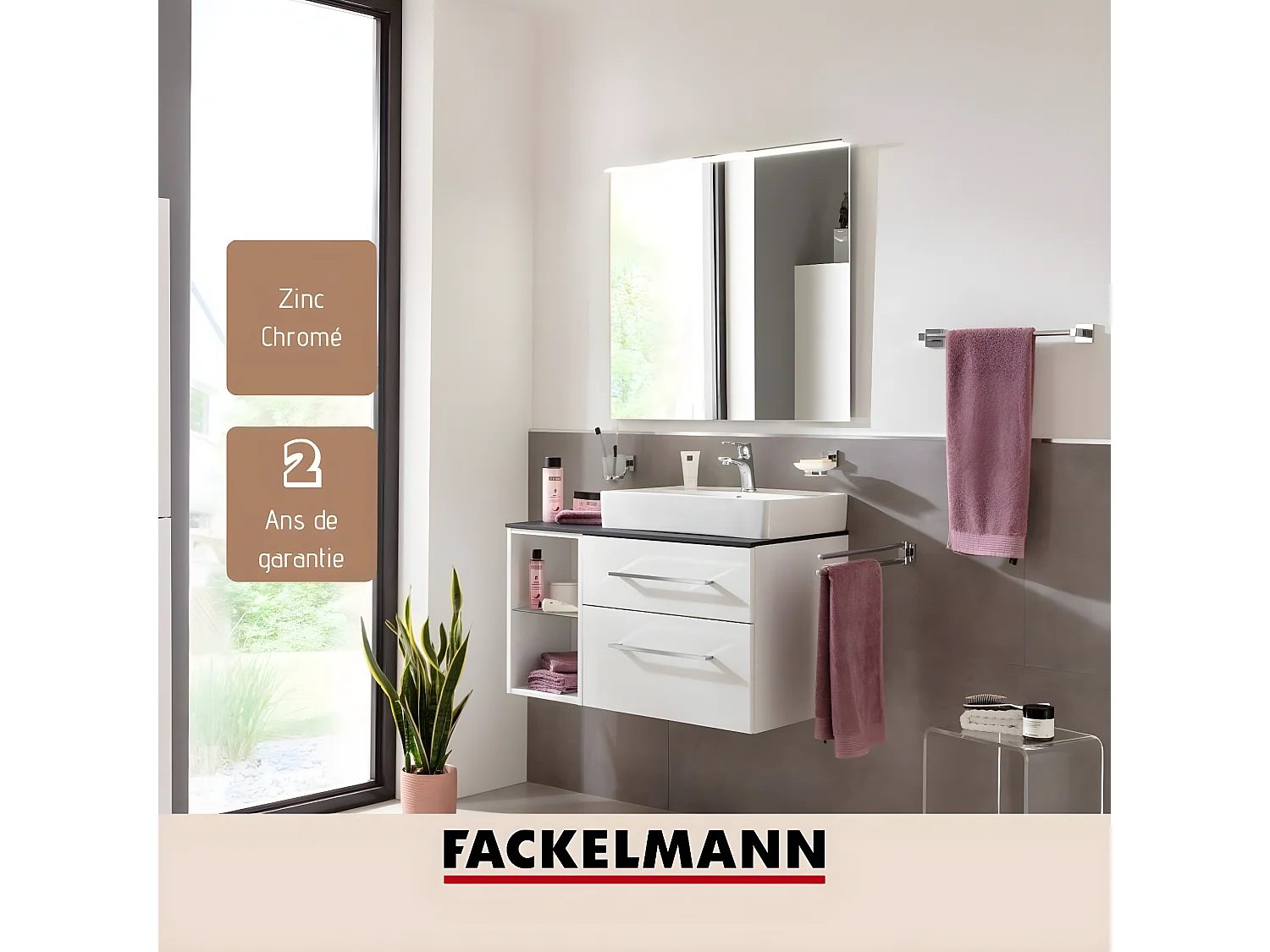 Porte serviette mural vertical gris chrome 49,5 x 5 x 7 cm Fackelmann Mare