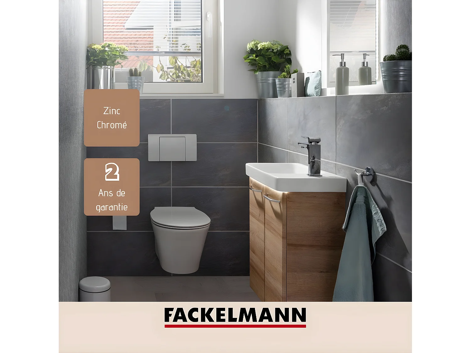 Porte serviette de salle de bain à double crochet gris chromé Fackelmann Vision