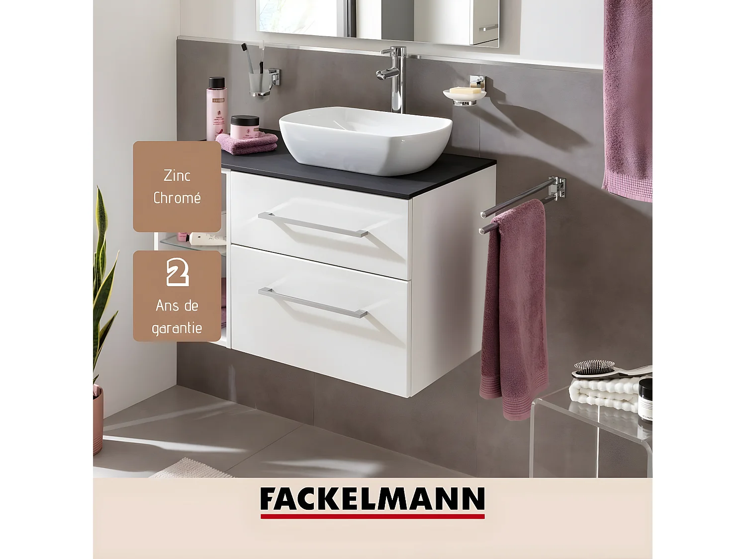 Porte serviette double gris chrome Fackelmann Mare