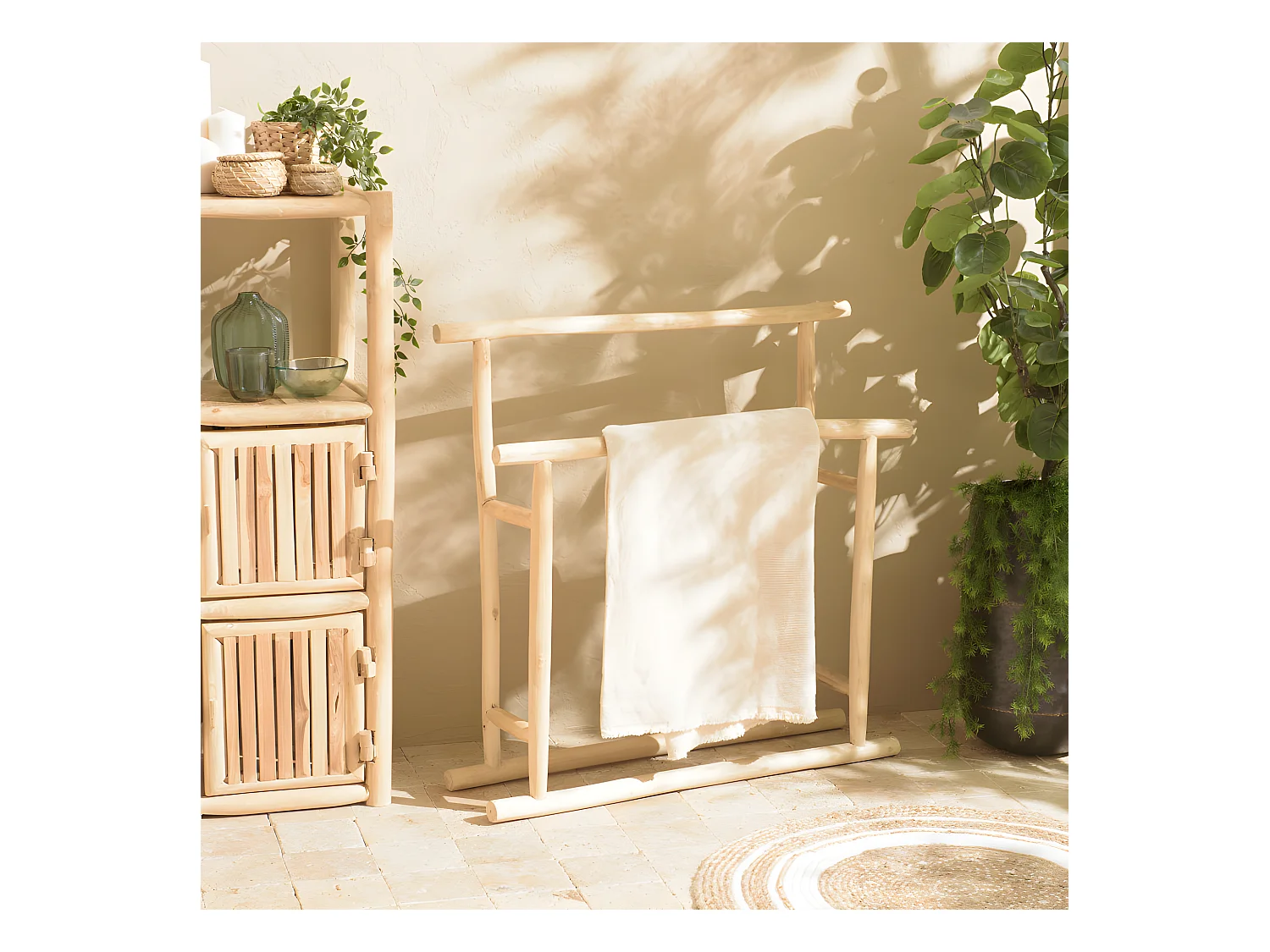 WILL - Porte-serviettes double portant en branches de teck naturel
