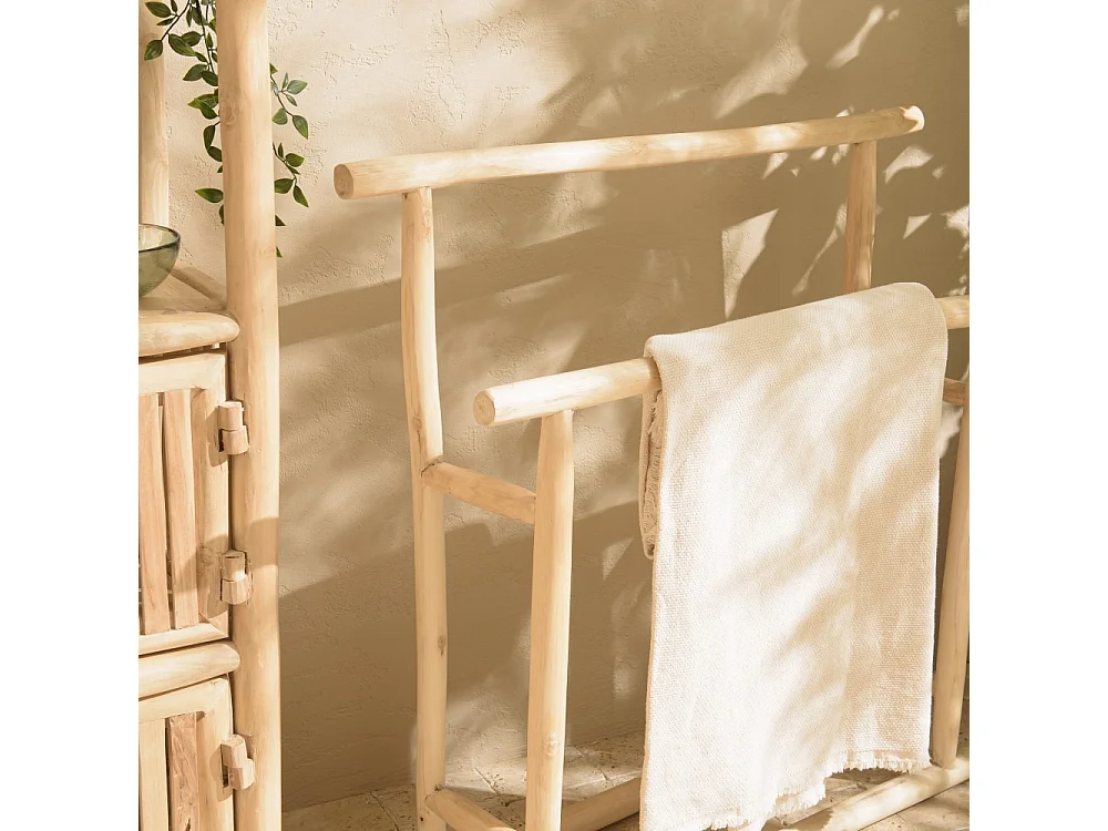 WILL - Porte-serviettes double portant en bois de teck naturel