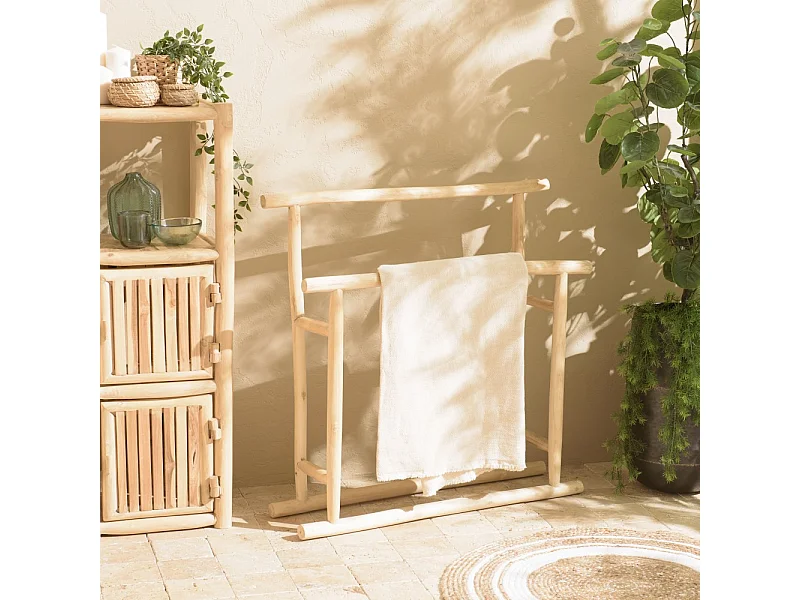 WILL - Porte-serviettes double portant en bois de teck naturel