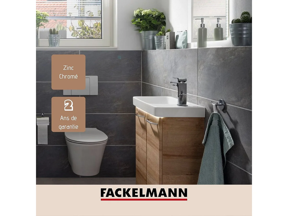 Porte serviette mural double crochet gris chromé Fackelmann Mare