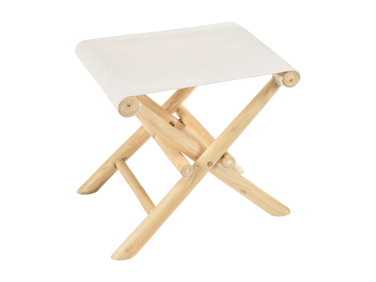 WILL - Tabouret pliant en bois de teck pieds croisés assise tissu