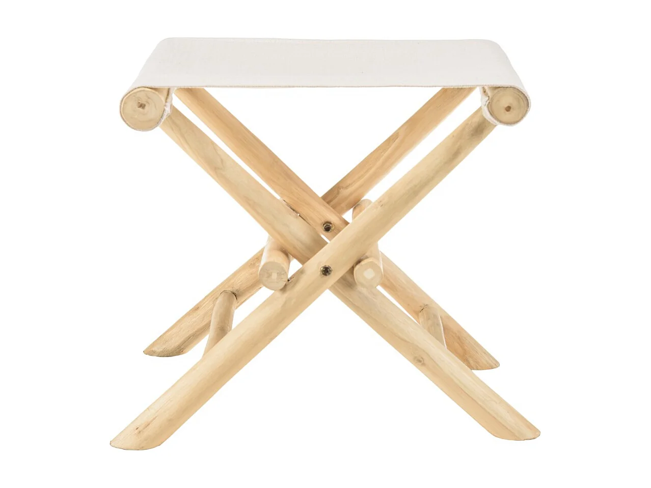 WILL - Tabouret pliant en bois de teck pieds croisés assise tissu