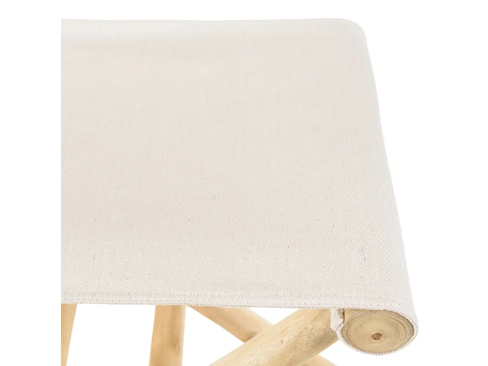 WILL - Tabouret pliant en bois de teck pieds croisés assise tissu