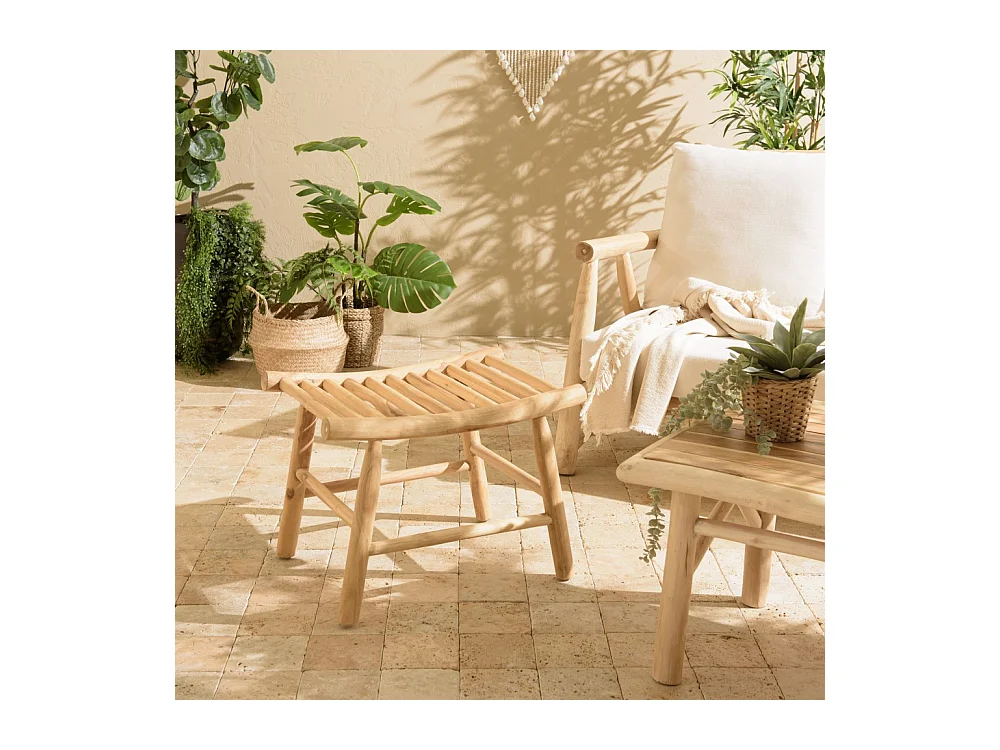 WILL - Tabouret en branches de teck naturel assise ajourée