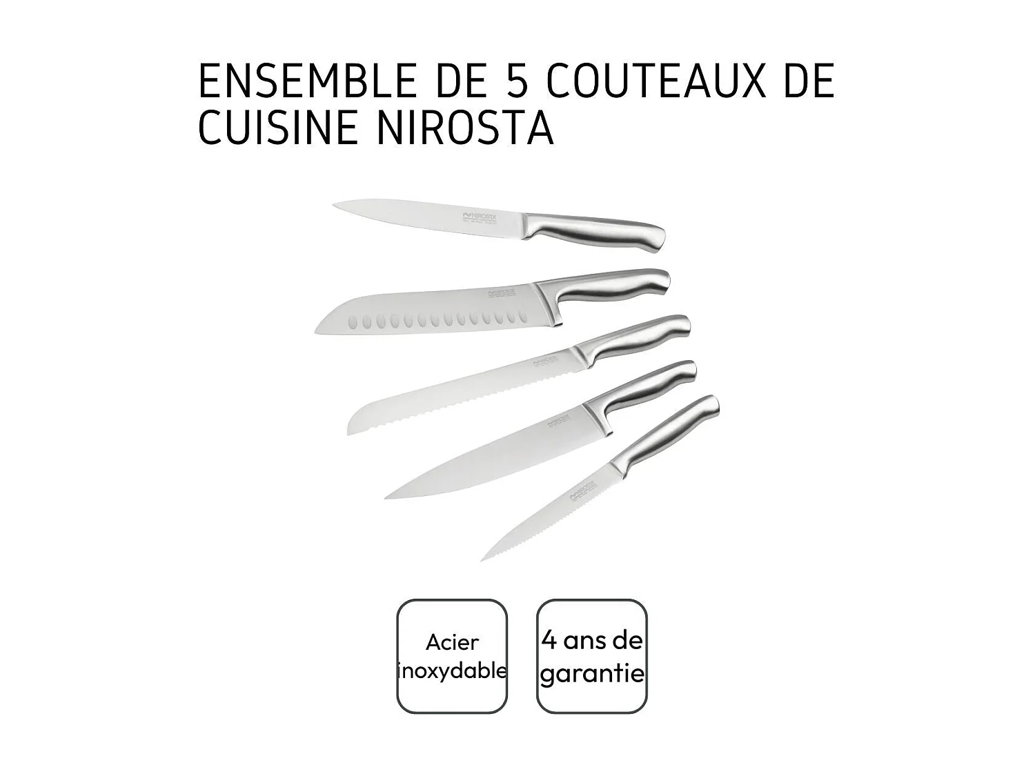 Ensemble de 5 couteaux de cuisine professionnels en inox de 24 à 33,5 cm Nirosta Star
